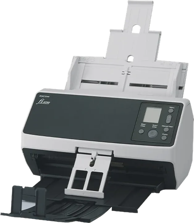 Ricoh fi-8190 document scanner with documents loaded in the feeder