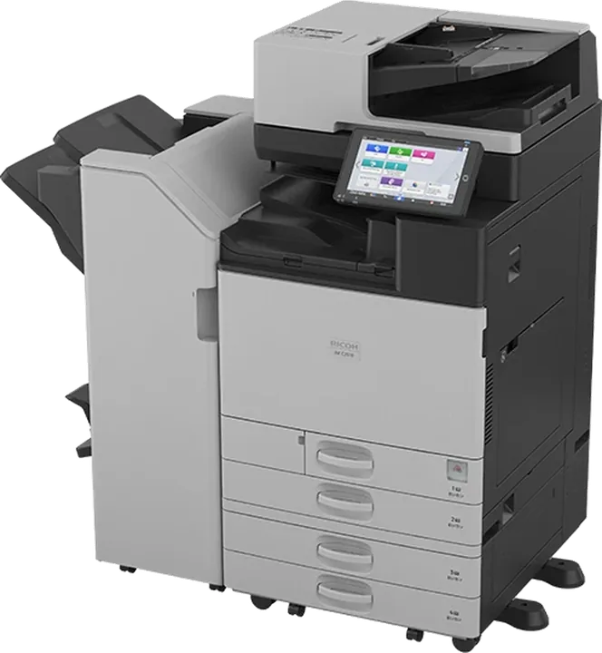 Ricoh IM C3510 A3 colour multifunction printer with finisher and extra paper trays